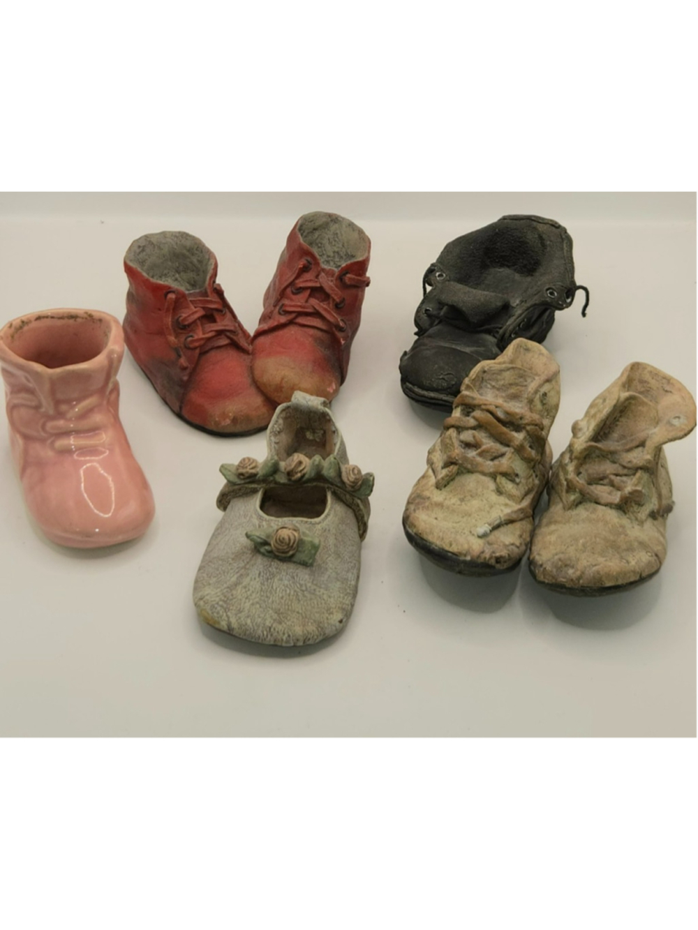 Vintage Decor Baby Shoe Bootie Lot 6 Ceramic Chalkware Pottery Nursery Decor